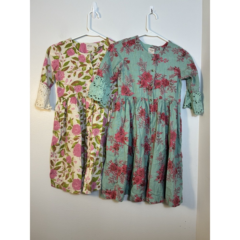 utsa dress Lot Of 2‎ Girls 8-10 Cotton/flax Blend Floral Knee Length Boho